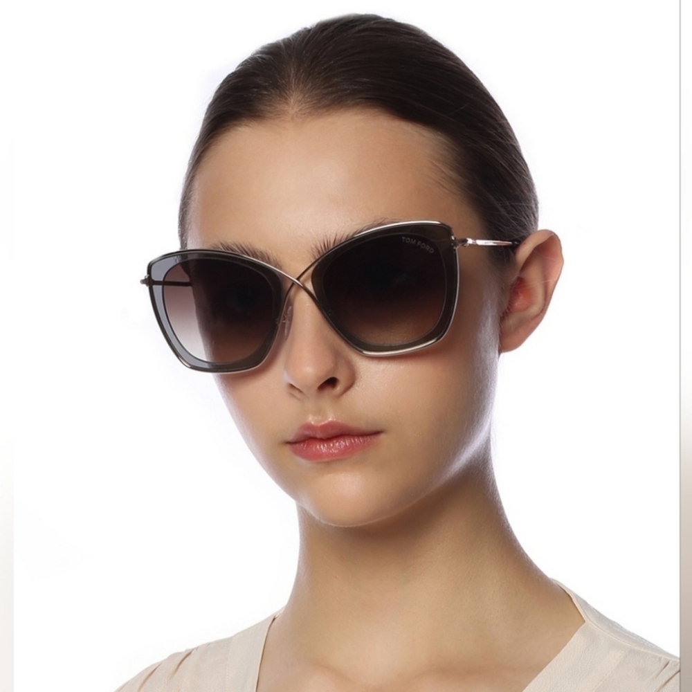 Tom Ford Pale Gold Tone/ Brown Gradient TF605 India 02 Butterfly Sunglasses